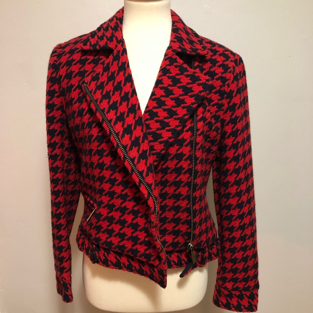 Tommy Hilfiger Wool Houndstooth Moto Jacket
